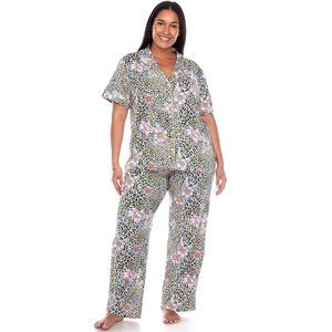 Plus Size Leopard Print Tops & Tropical Pajama Set WM 3681